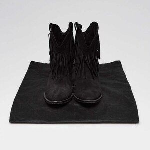 Yves Saint Laurent Black Suede Fringe Cowboy Boots Size 6/36.5